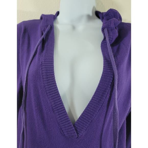 Rue 21 Purple Deep V Neck Drawstring Hoodie Sweater Medium Kangaroo Pouch Soft - Picture 6 of 6